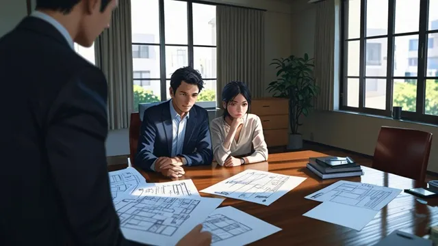 住宅相談会で専門家の説明を受ける若い夫婦　イメージ画像